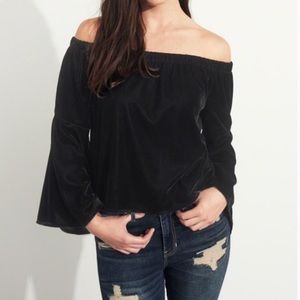 Hollister Bell-Sleeve Velvet Off-The-Shoulder Top